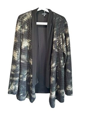 Conrad C. Woman Metallic-Print Black Open-Front Cardigan